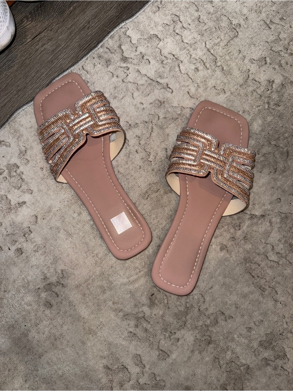 Neutral Blush Slide Sandals with Beaded Strap